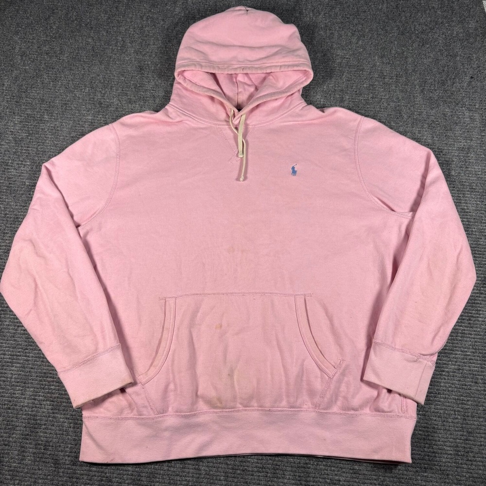 Polo Ralph Lauren Hoodie Mens XXL Pink Fair Pullover Pony Logo Pocket